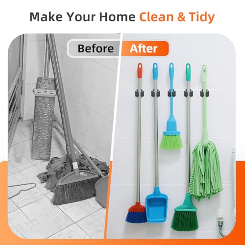 8 PCS Broom Holder Wall Mount, Upgraded Heavy Duty Mop and Broom Holder Wall Mount, Stainless Steel Broom Hanger Mop Holder Rack for Kitchen Laundry Garden Tool Organizer