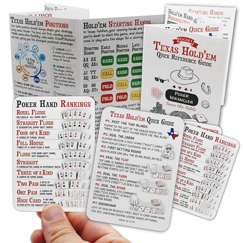 Poker Cheat Sheets Set of 5 – Texas Hold'em Hand Rankings & Quick Reference Guide