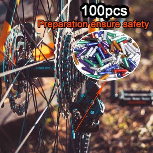 100PCS Multicolor Bike Cable End Caps - Alloy Crimp Tips for Bicycles