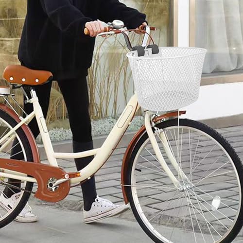 Mkuero White Front Bike Basket Waterproof Metal Wire Bicycle Carrier with Handle