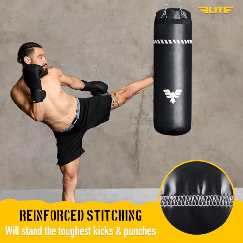Black Elite Sports 4 FT Unfilled Heavy Boxing Punching Bag with Metal Chain