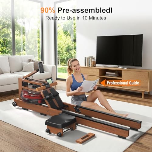 Water Rowing Machine for Home Gym - 450LBS Capacity, Bluetooth App