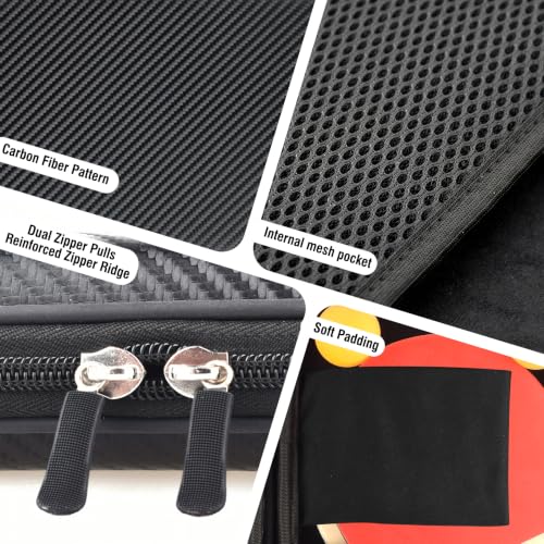 JVZI Carbon Fiber Black Hard Shell Ping Pong Paddle Case for 2 Rackets