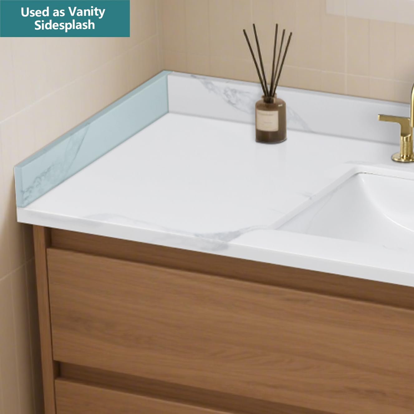 21 Inch Sidesplash in Calacatta Rocky, Quartz Stone Side Splash For Bathroom Vanity Top, Universal Size Bathroom Sink Sidesplash