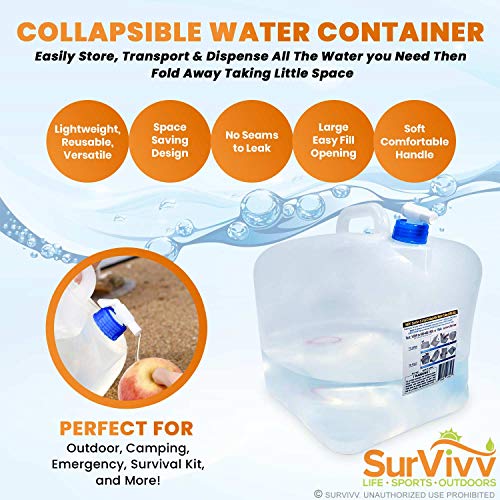SurVivv 5.3Gal/20L Collapsible Water Container with Spigot 2-Pack BPA Free Food Safe