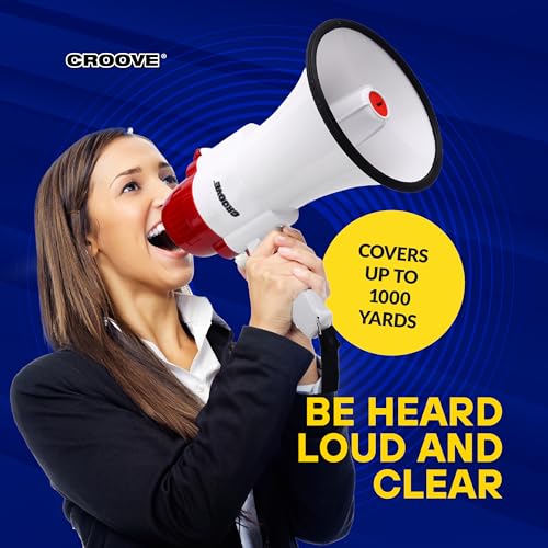 Croove Rechargeable White & Red Portable Megaphone with Siren & Volume Control