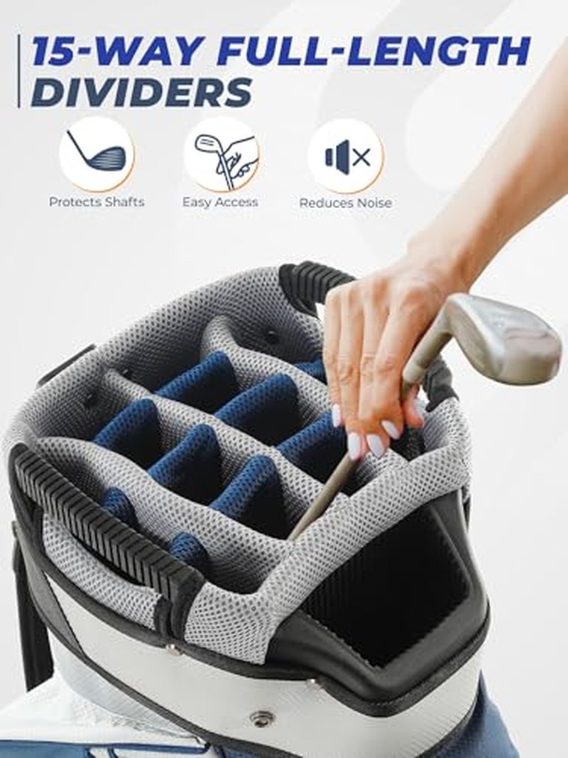Shopsource Golf Cart Bag, 15 Way Top Lightweight Golf Bag, Golf Club Cart Bags for Men Women with Full-Length Dividers, Dedicated Putter Well, Rain Cover