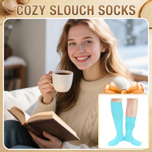 Long Slouch Socks for Women - Light Blue, Green & Purple