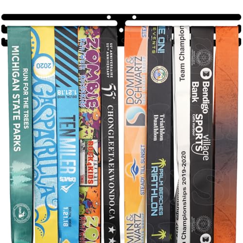 Marathon Medal Display Hanger - Wall Mount, 3 Lines, Black