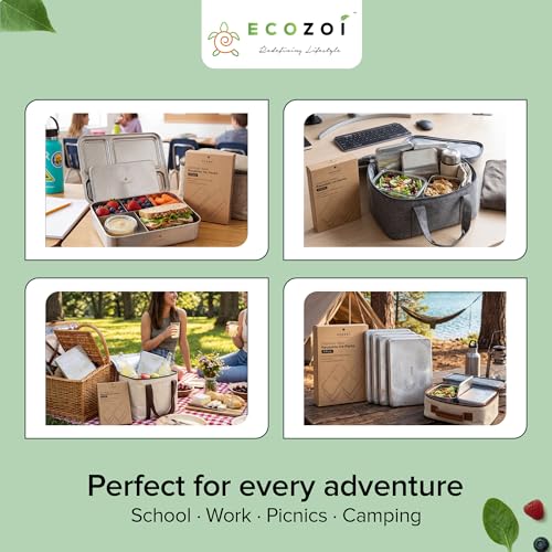ecoZoi Rectangle Stainless Steel Lunch Chillers - 4 Pack Slim Ice Packs for Lunch Boxes & Coolers