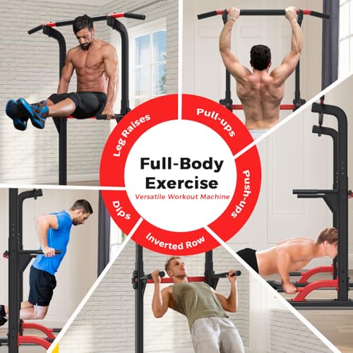 Adjustable Pull Up Bar Dip Station - 10 Heights, 350LBS Capacity