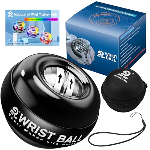 Gyro Ball Wrist Trainer - Auto-Start Gyroscopic Forearm Exerciser - Pure Black No Light