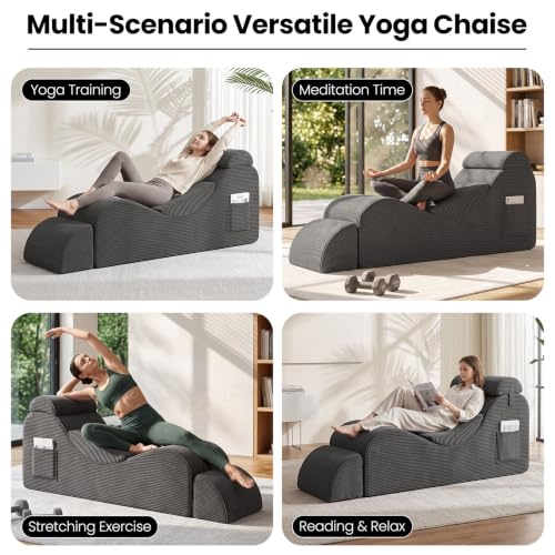 Ergonomic Yoga Floor Chair with Ottoman & Lumbar Pillow - Grey