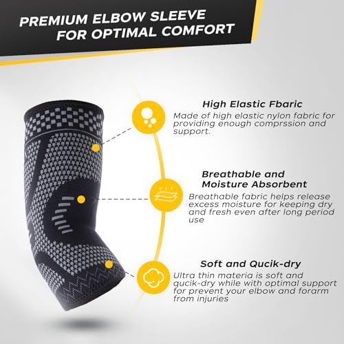 Copper Elbow Compression Sleeve - Medium Grey-Black Pair