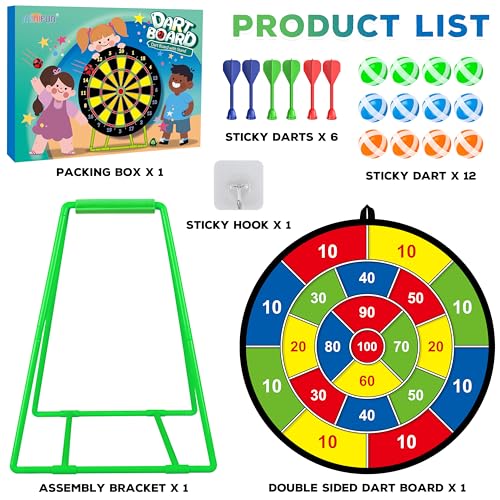 Large Double Sided Dart Board with Stand & 12 Sticky Balls - Multicolor