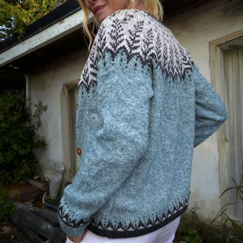 Fair Isle Cardigan Sweater for Women - Open Front, Button Down, C-Royal Blue, XX-Large