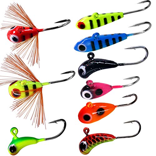 Ice Fishing Jigs Kit - Glow Lure Heads for Panfish & Walleye - Color D-9pcs