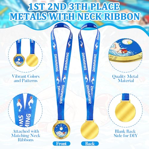 Swimming Award Medals Set - Gold, Silver, Bronze - 3 Pieces