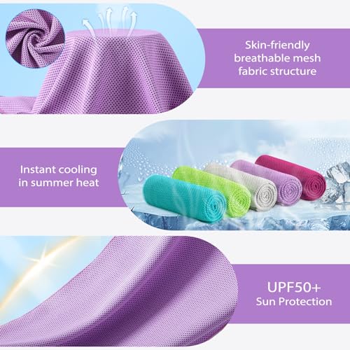Cooling Towels - 5 Pack Gym Towels for Working Out & Yoga - Light Blue, Green, Grey, Purple, Rose Red