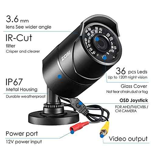 ZOSI 2.0MP HD 1080P 1920TVL Hybrid 4 in 1 TVI/CVI/AHD/CVBS Indoor Outdoor Home Security Cameras Weatherproof,120ft Night Vision,Aluminum Metal Housing,For 960H,720P,1080P,5MP,4K analog CCTV DVR