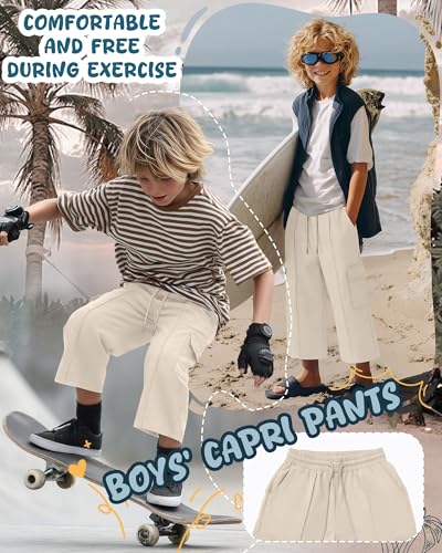 Boys' Cargo Capri Pants - Adjustable Waist, Durable Polyester, Multiple Sizes
