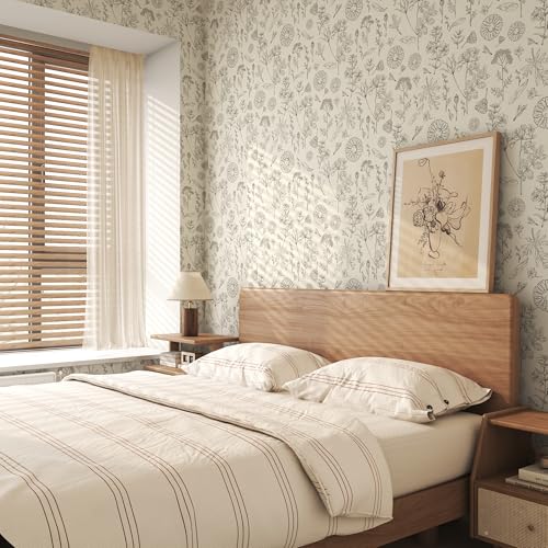 Beige Floral Wallpaper Peel and Stick Wallpaper 17.3"x78.8" Boho Contact Paper for Cabinets Self Adhesive Wall Paper for Bedroom Removable Waterproof Beige and Brown Flower Leaf Wallpapers