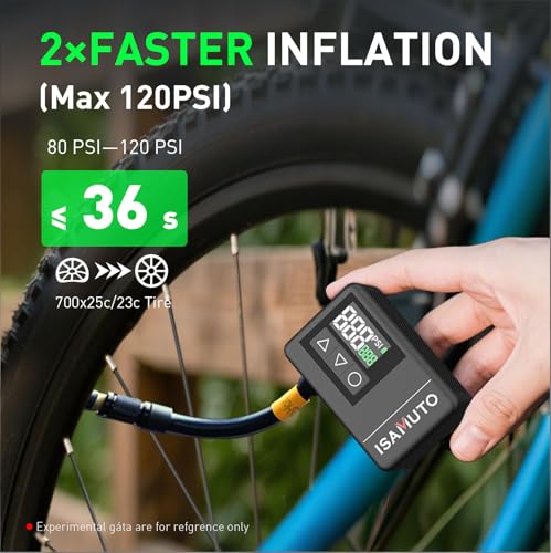 ISAMUTO Black Mini Electric Bike Pump with Digital Gauge & Auto Shut-Off, Portable 150 PSI Tire Inflator for Road, MTB & E-Bike