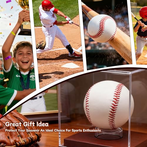 Baseball Display Case - Clear Acrylic Cube with Wooden Base