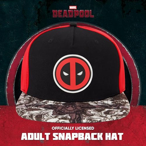 Marvel Deadpool Baseball Cap - Black Snapback Hat for Adults, Officially Licensed