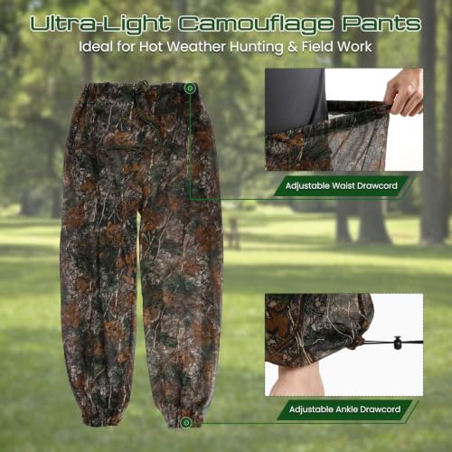PELLOR Mosquito Suit Set for Men & Women — Mesh Bug Pants & Jacket Hood, Camouflage, 3X-Large