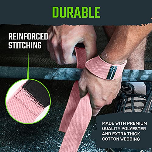 Weight Lifting Straps with Neoprene Padding - Pink