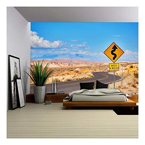 Scenic Landscape Wall Mural - Winding Road in Valley of Fire - 66x96 inches