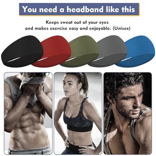 Moisture-Wicking Sports Headbands for Men - Black, Red, Army Green, Dark Gray, Blue