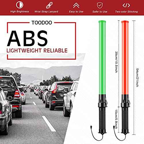 TOODOO 4 Pack Traffic Wands 21 Inch LED Traffic Control Baton Lighted Safety Wands with 2 Flashing Modes Signal Baton Light with Wrist Strap Lanyard Side Clip for Air Marshalling Car Parking Guides