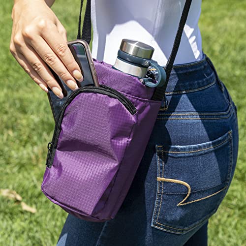 Water Bottle Carrier Bag with Strap & Phone Pocket - Purple