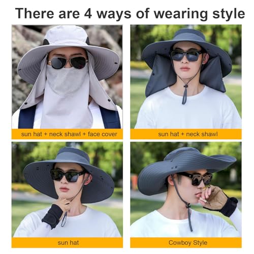 Men Women Safari Bucket Hat with Face Cover and Neck Flap Sun Protection