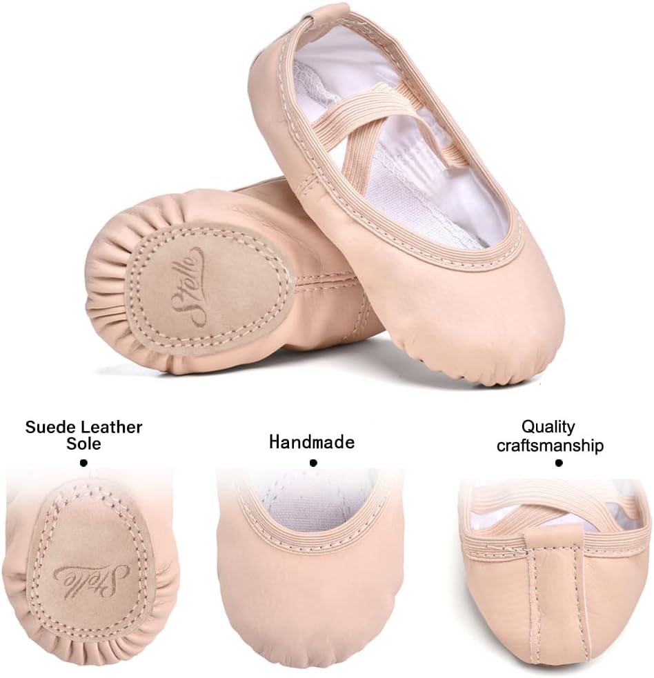 Stelle Ballet Shoes - Soft Leather Toddler Ballet Slippers for Girls & Boys | Comfortable Dance Footwear