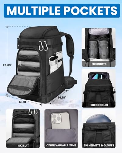 OutdoorMaster 65L Ski Boots Bag Backpack Waterproof Travel Snowboard Gear Black