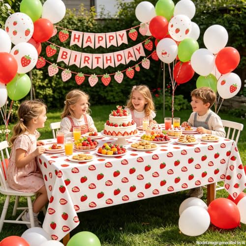 Strawberry Party Tablecloths - 4 Pack Plastic Birthday Covers 86 x 51 Inch