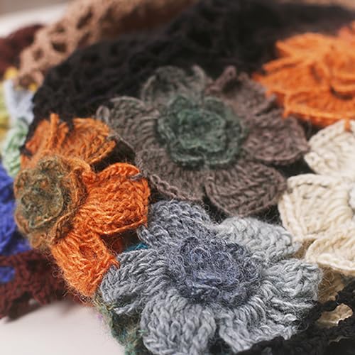 CORIRESHA One Size Black Crochet Flower Beanie Hat for Women – Handmade Cotton Summer Slouch