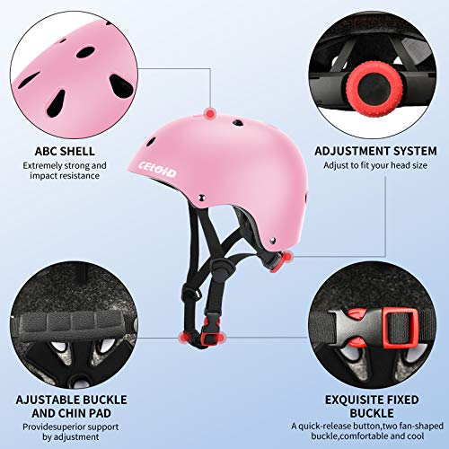 Adjustable Kids Bike Helmet - Multi-Sport Skateboard Helmet M (20.5"-22") Pink