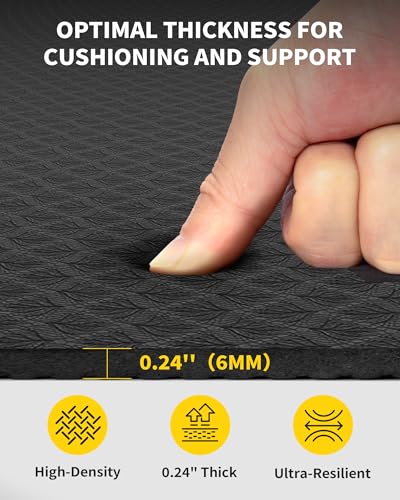 Large Yoga Mat 72''x48'' - Extra Thick Non-Slip TPE - Black 6mm
