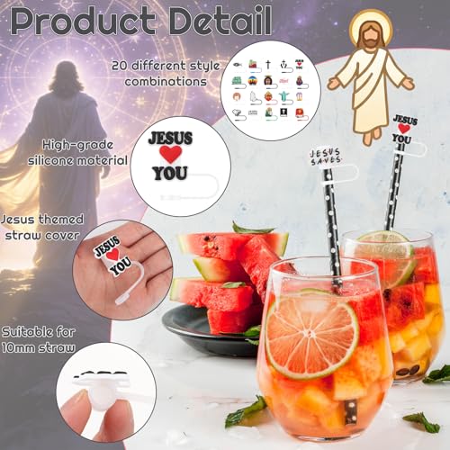20 Pcs Silicone Cross Straw Cover Caps - 10mm Multicolored Cross Set