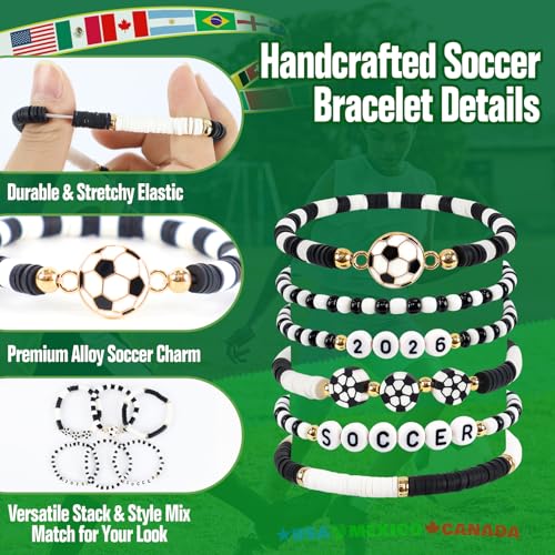Soccer Heishi Beaded Bracelet Stack for Girls, Boys, and Women