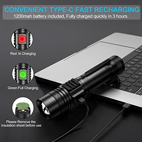Rechargeable Flashlight, Super Bright LED Flashlight with COB sidelight, Zoomable, Waterproof, 4 Modes, Tactical Flashlight for Camping, Emergency