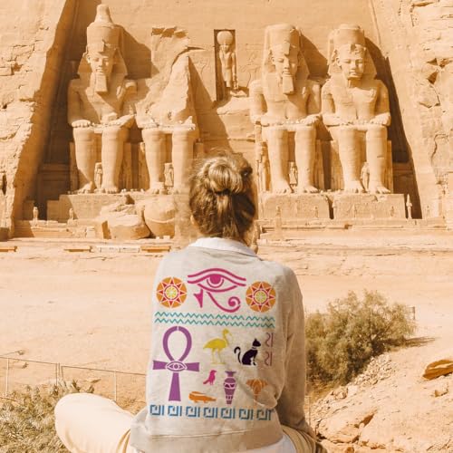 FINGERINSPIRE 6 Pcs Egypt Theme Painting Template with Brush 11.8x11.8inch Egyptian Writing Painting Template Pharaoh Skull Stencil Sun Stencils Reusable DIY Art Craft Stencil for Wood Floor Wall