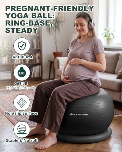 Yoga Ball Chair with Base for Office & Pregnancy - Black L (23-26in)
