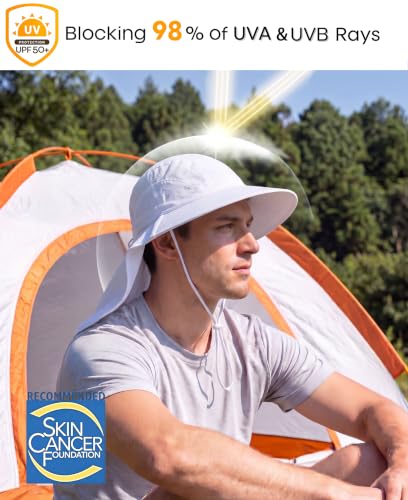 Home Prefer UPF 50+ Sun Hat for Men & Women with Neck Flap, Wide Brim, White