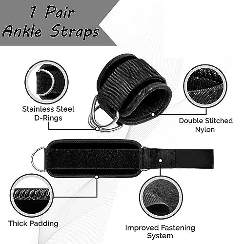 Adjustable Ankle Straps for Cable Machines - Black Pair