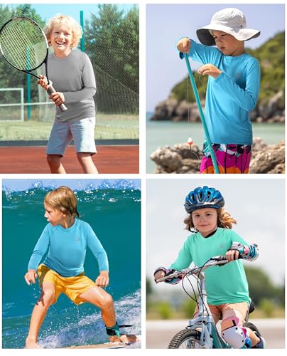 Boys Rash Guard Swim Shirt - UPF 50 Sun Protection, Quick Dry - X-Small Light Gray